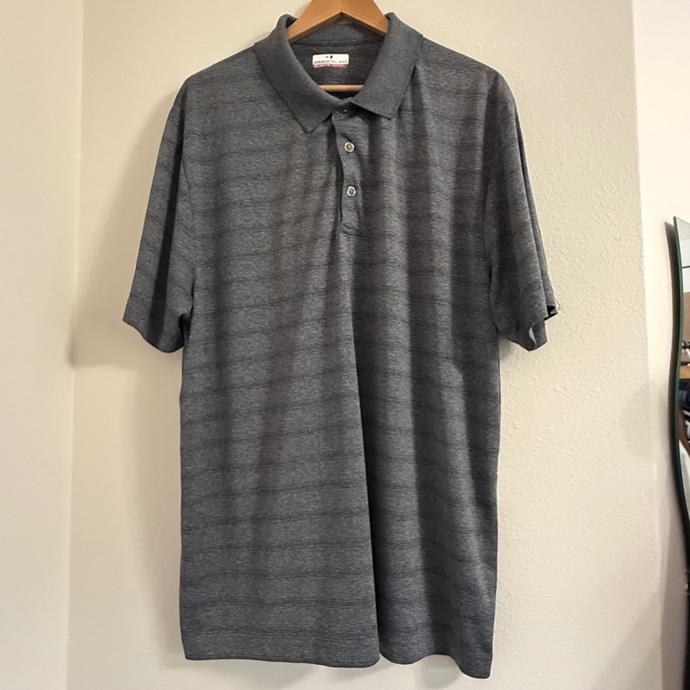 Grand Slam Mens XXL Gray Striped Performance Golf Polo Shirt Short Sleeve